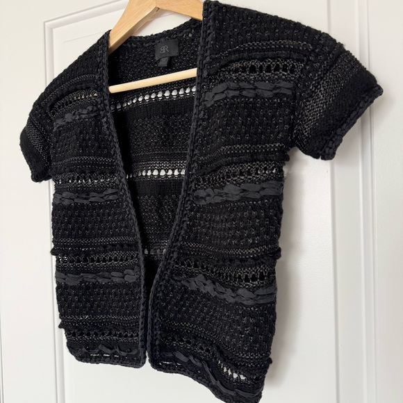 Banana Republic Black Open-Knit Shortsleeved Sweater Cardigan, wool silk, XS - Picture 3 of 10